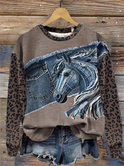 Westliches Kunstdruck-Sweatshirt für Frauen