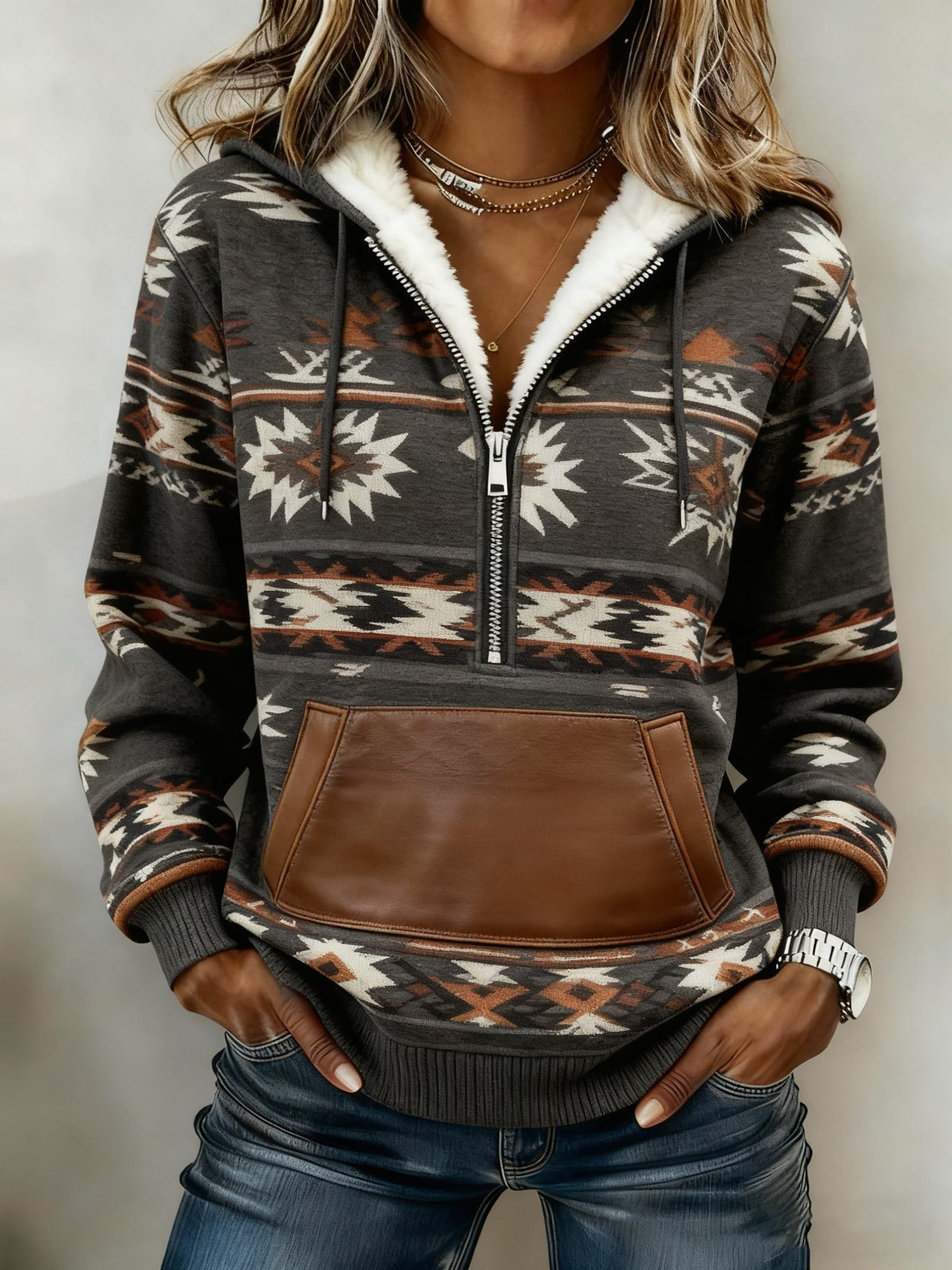 Vintage Western bedruckter Casual Hoodie für Damen