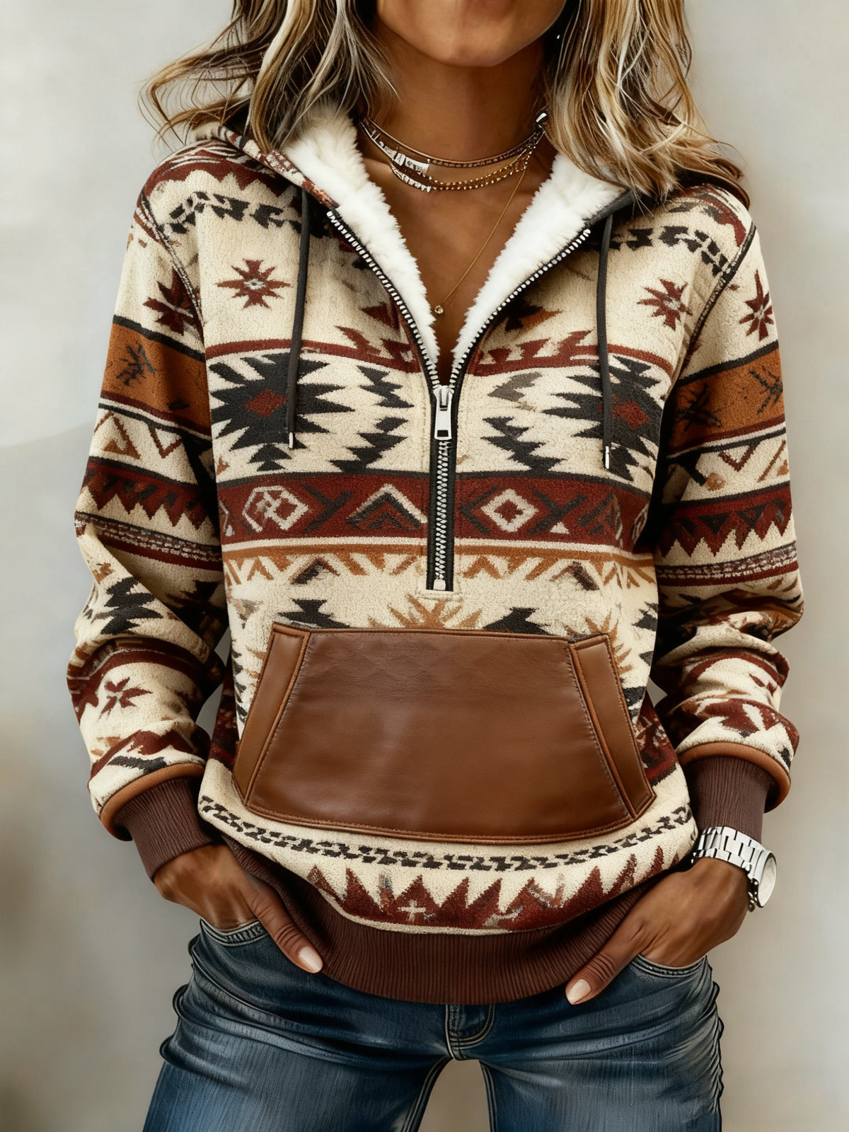 Vintage Western bedruckter Casual Hoodie für Damen