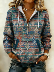Vintage Western bedruckter Casual Hoodie für Damen