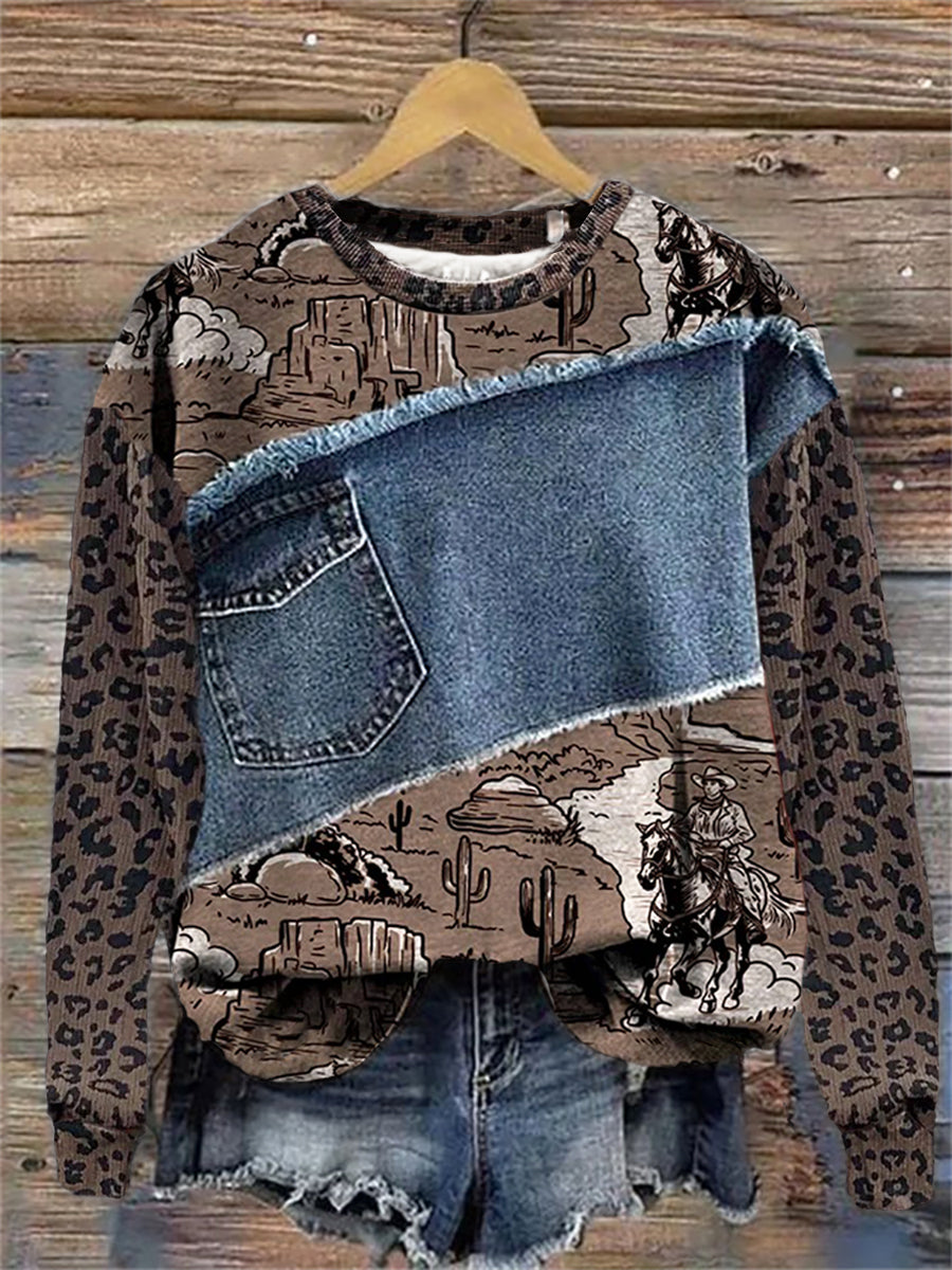 Westliches Kunstdruck-Sweatshirt für Frauen