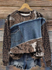 Westliches Kunstdruck-Sweatshirt für Frauen