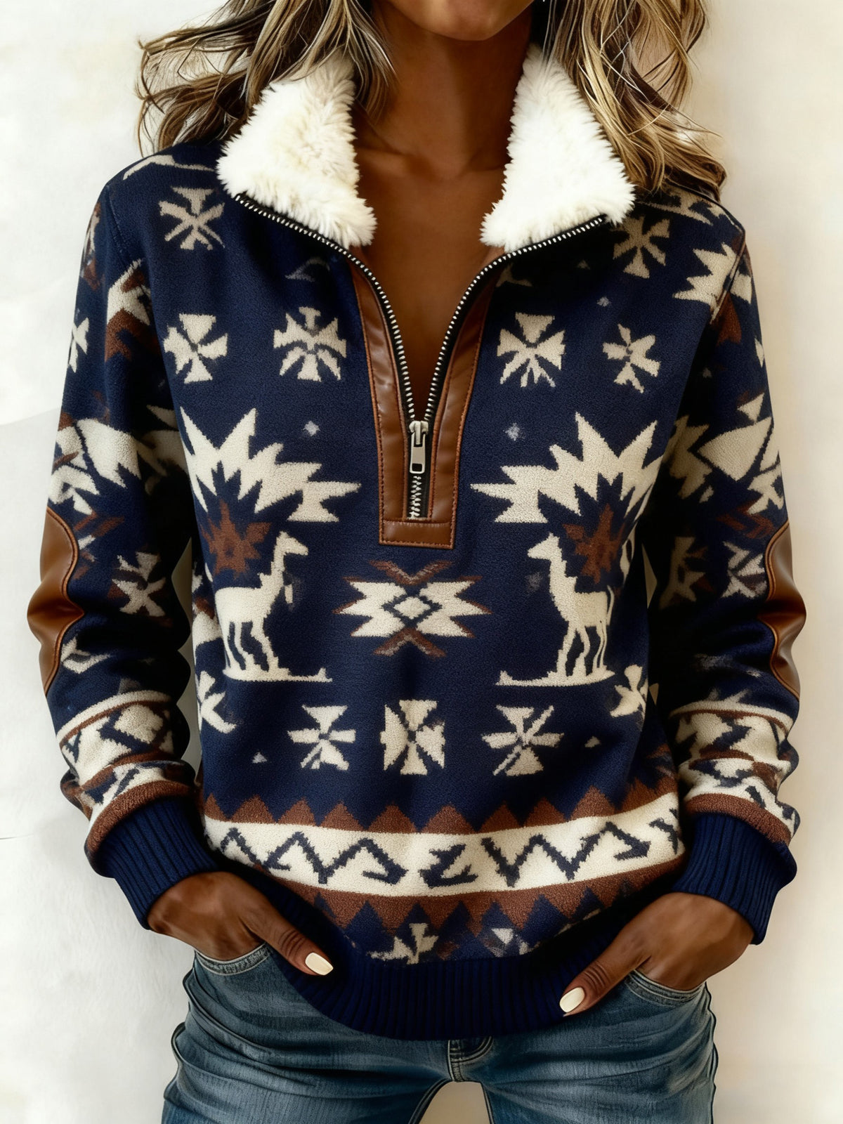 Vintage Western bedruckter Casual Composite Fleece Hoodie für Damen