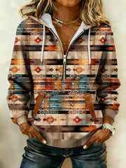 Vintage Western bedruckter Casual Hoodie für Damen