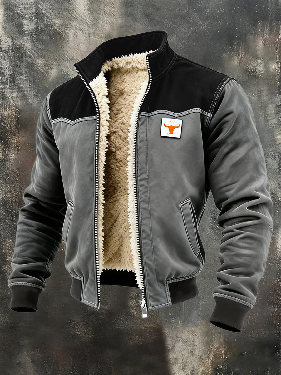 Herren Retro Patchwork Warme Reiß verschluss Outdoor Jacke