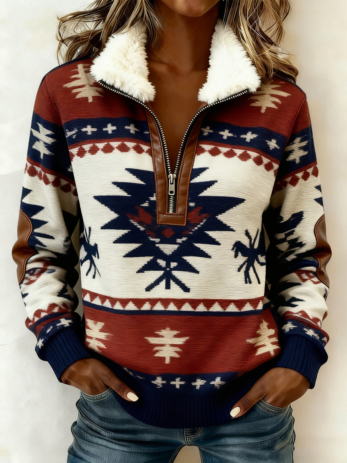 Vintage Western bedruckter Casual Composite Fleece Hoodie für Damen