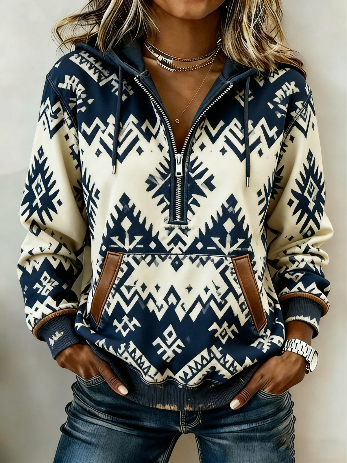 Vintage Western bedruckter Casual Hoodie für Damen