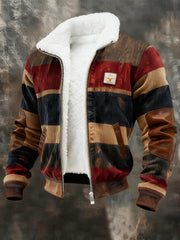 Herren Retro-Farb block druck lässiger Pelz kragen Sweatshirt mit Reiß verschluss
