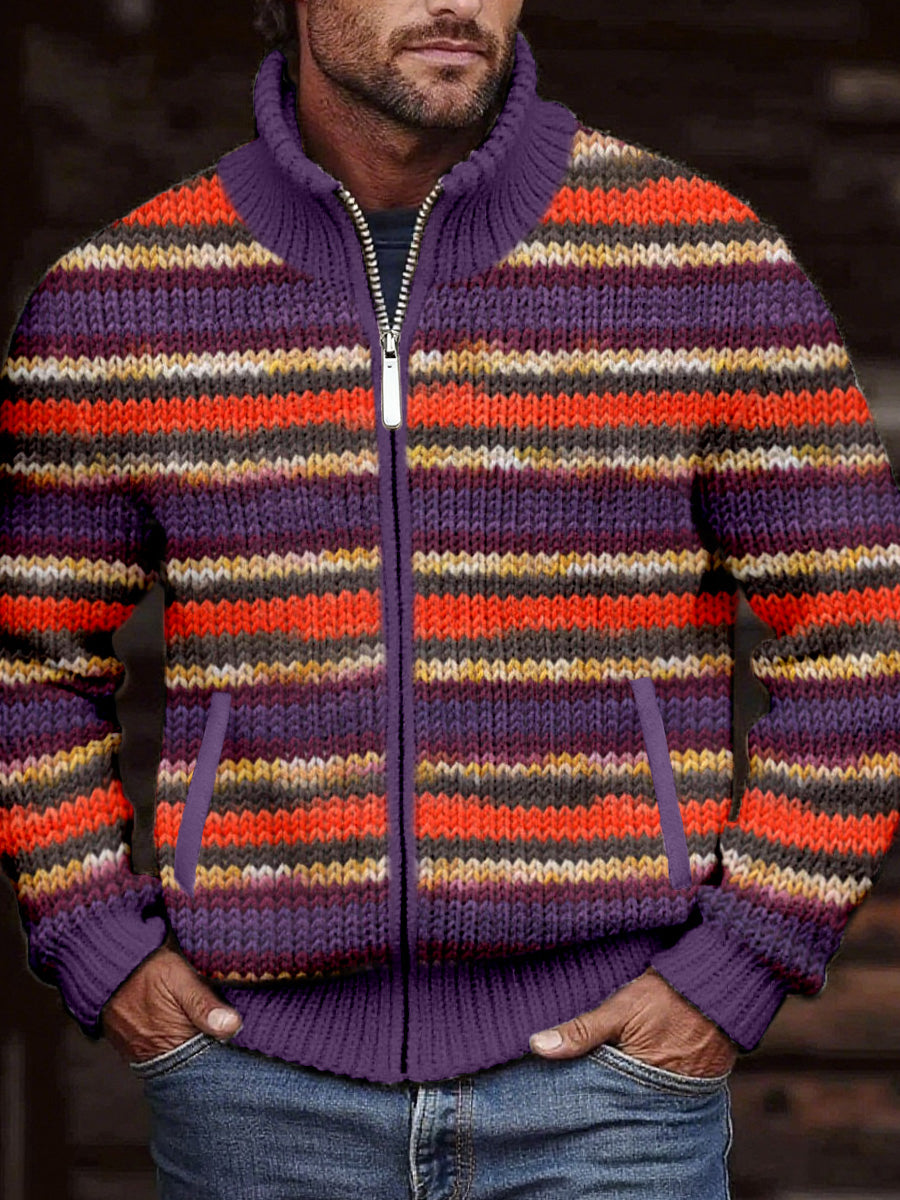 Herren Vintage Kontrast gestreifte gemütliche Strickjacke