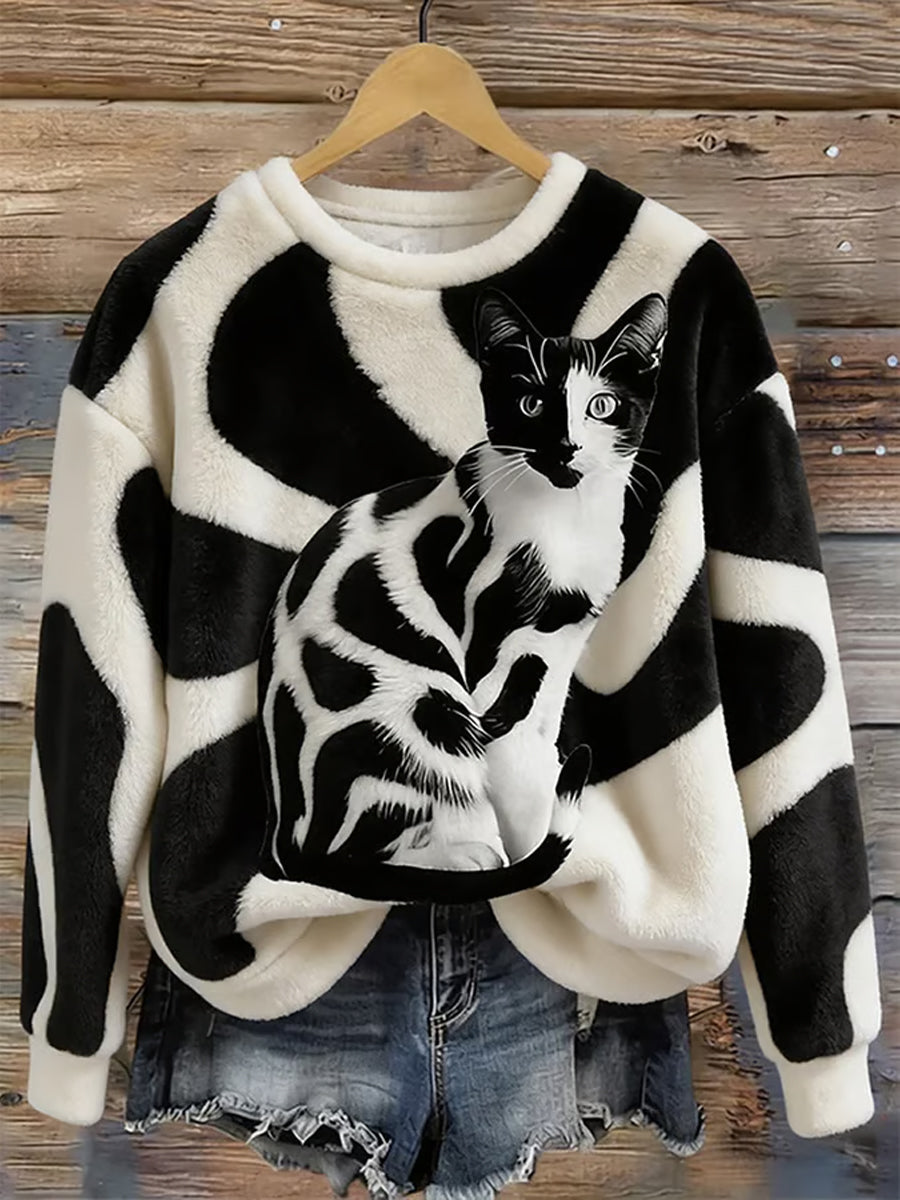 Damen niedliche Katze Flanell Hoodie