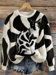 Damen niedliche Katze Flanell Hoodie