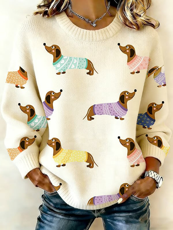 Damen Dackel Hund gestricktes Sweatshirt