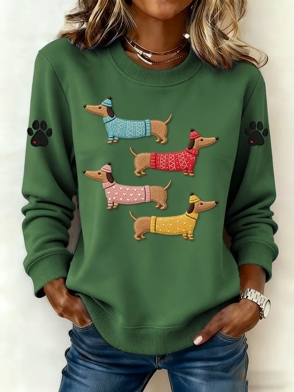 Damen Dackel Print Sweatshirt