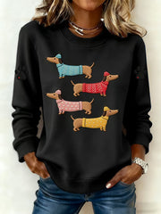 Damen Dackel Print Sweatshirt