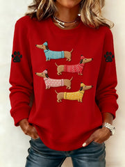 Damen Dackel Print Sweatshirt