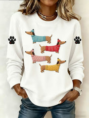 Damen Dackel Print Sweatshirt