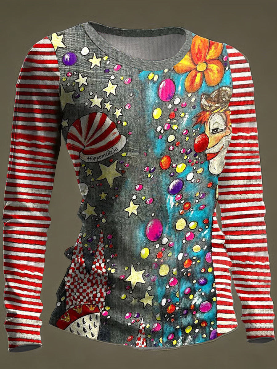 Frauen Köln Karneval Print lässig Langarm T-Shirt