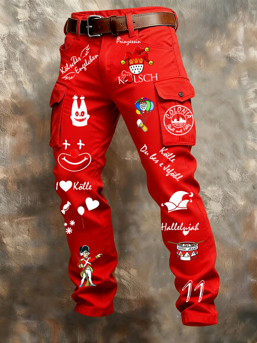 Herren Kölner Karnevals druck Retro Business Style Freizeit hose