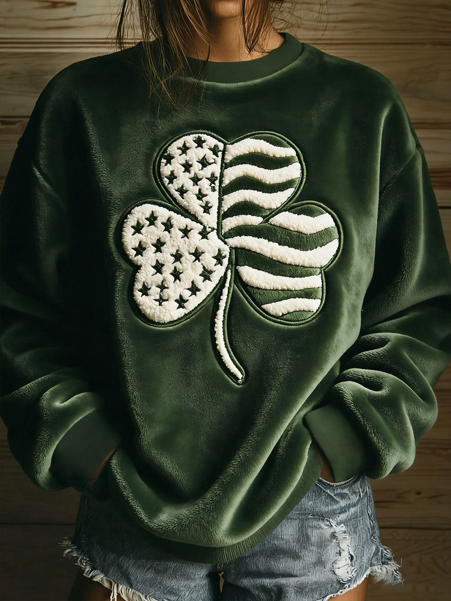 Women's St Patricks Day Shamrock Art Print Flannel Sweatshirt
