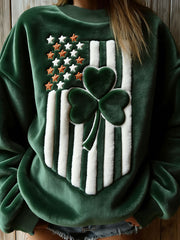 Women's St Patricks Day Shamrock Art Print Flannel Sweatshirt