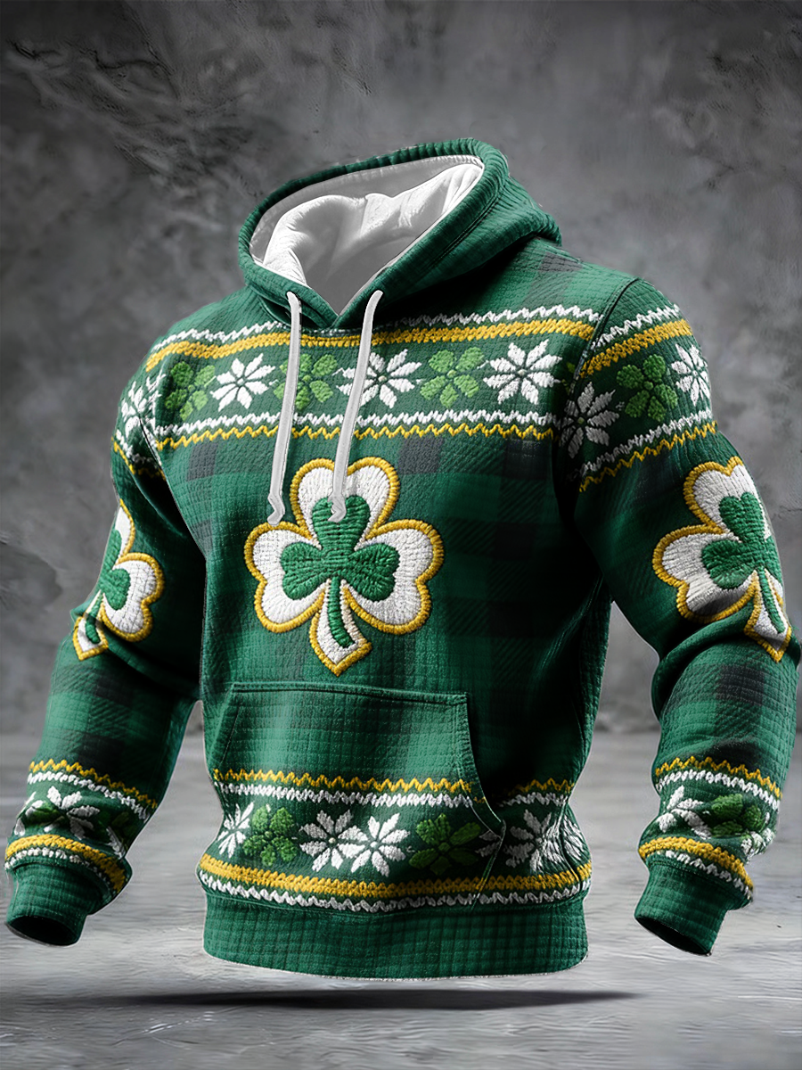 Men's St. Patrick's Day Printed Checkered Cotton Hoodie