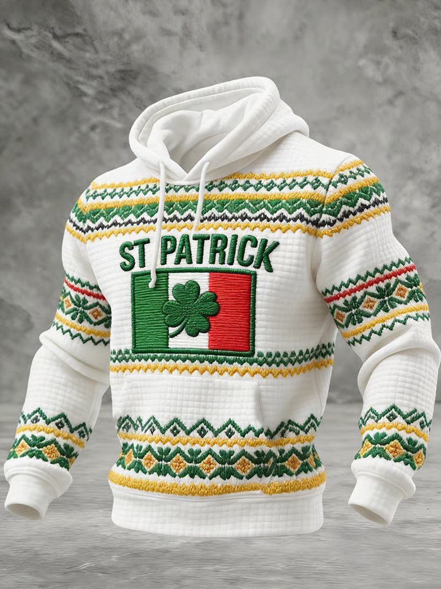 Men's St. Patrick's Day Printed Checkered Cotton Hoodie