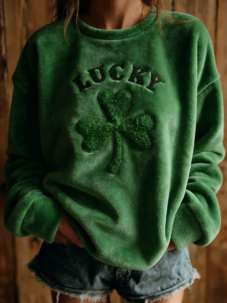 Women's St Patricks Day Shamrock Art Print Flannel Sweatshirt