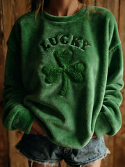 Women's St Patricks Day Shamrock Art Print Flannel Sweatshirt