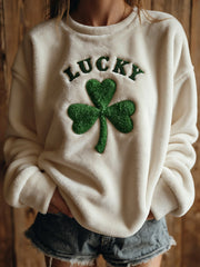 Women's St Patricks Day Shamrock Art Print Flannel Sweatshirt