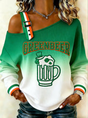 Women's GREENBEER Vintage Cat Patchwork Print Casual Off-Shoulder Sweatshirt