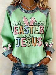 Frauen Silly Rabbit Ostern ist für Jesus Waffel Denim Patchwork Top