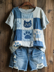 Frauen schöne Katze Muster Patchwork Kunst Top