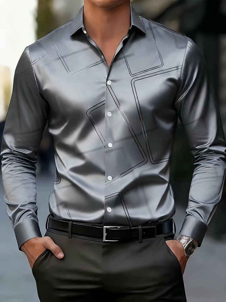 Geometrisch bedrucktes Satin-Hemd im Business-Stil für Männer