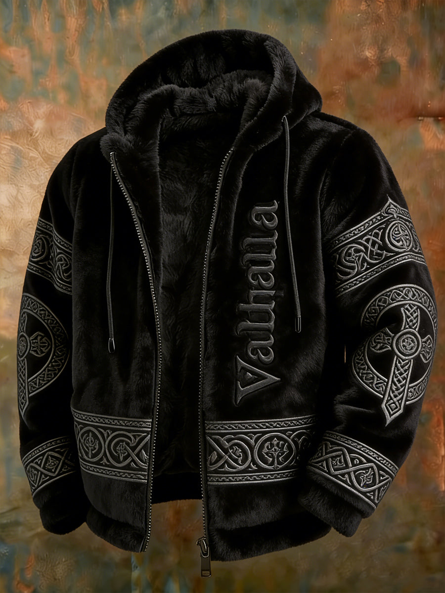 Herren Viking-Stil Val halla mit Plüsch Warme Kapuzen jacke mit Reiß verschluss