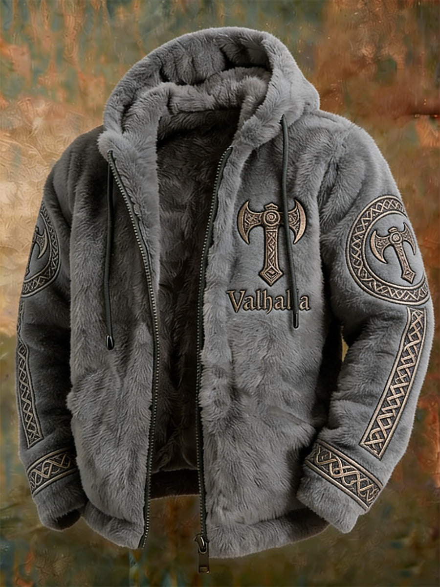Herren Viking-Stil Val halla mit Plüsch Warme Kapuzen jacke mit Reiß verschluss