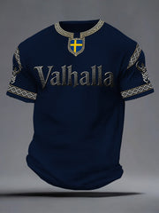 Herrens svenska Viking-stil Valhalla Tryckt våffle T-shirta