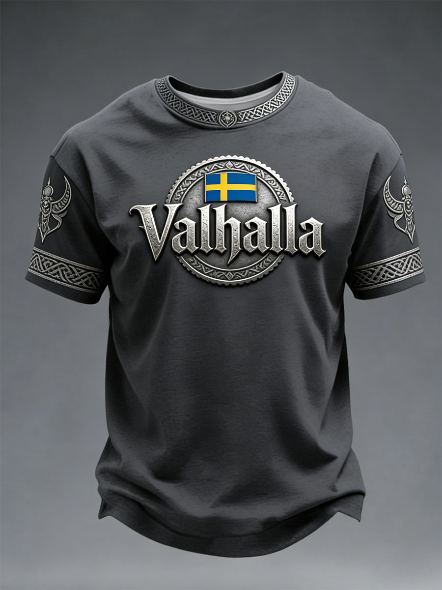 Herrtröja i svensk vikingastil med Valhalla-motiv