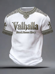 Herren-T-Shirt im schwedischen Wikingerstil mit Valhalla-Print, Waffelstruktur