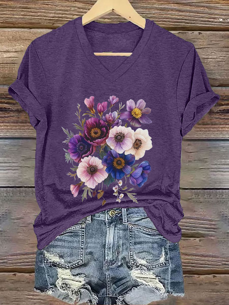 Damen-T-Shirt mit Blumenmuster und kurzen Ärmeln