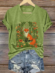 Damen-T-Shirt mit Fuchsdruck und kurzen Ärmeln