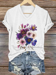 Damen-T-Shirt mit Blumenmuster und kurzen Ärmeln