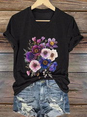Damen-T-Shirt mit Blumenmuster und kurzen Ärmeln