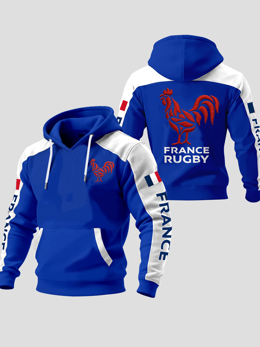 Sweat à capuche oversize à épaules dénudées avec poches France Rugby Homme