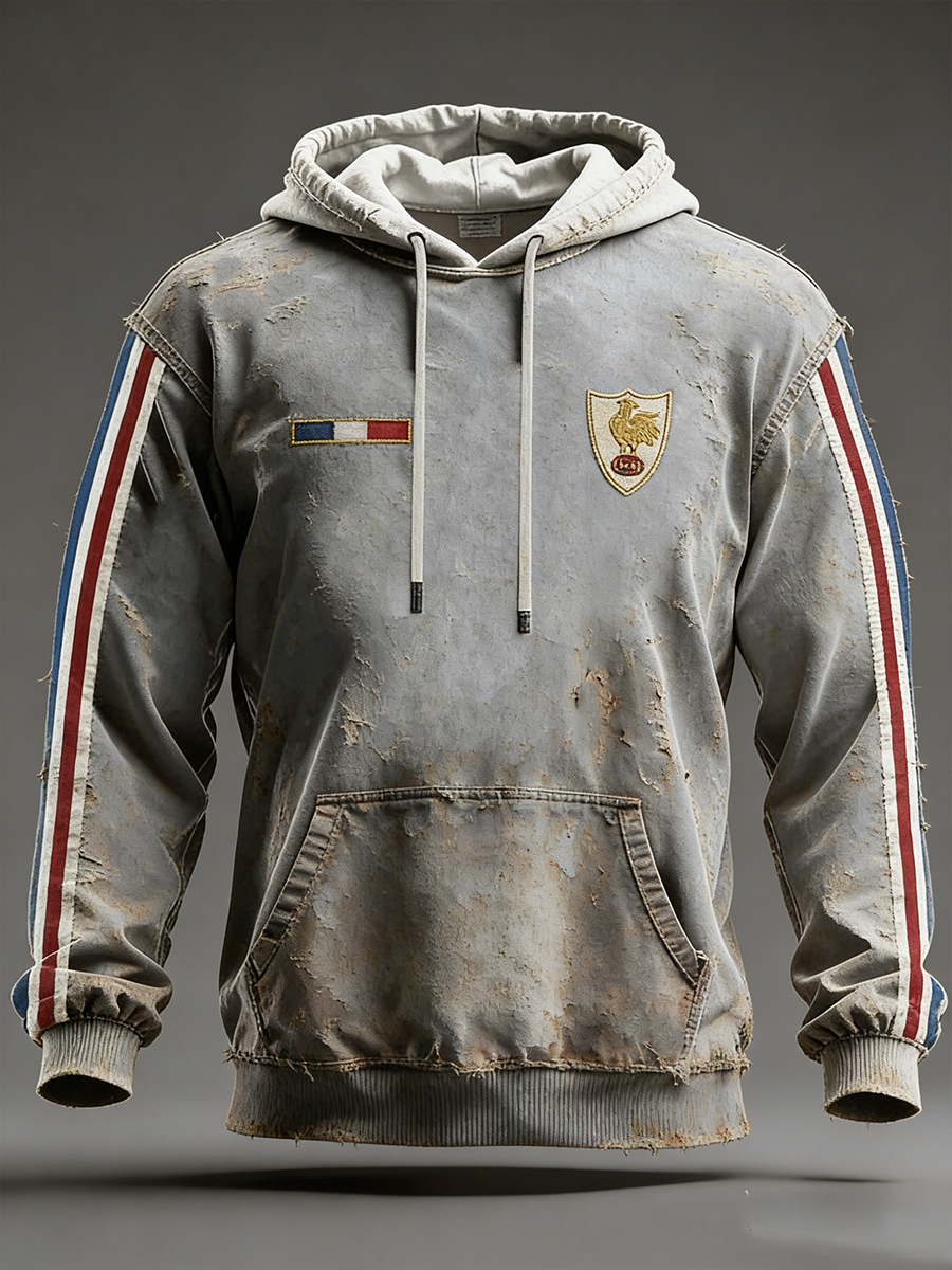 Sweat à capuche oversize épaules tombantes avec poches, équipe de France de rugby pour hommes