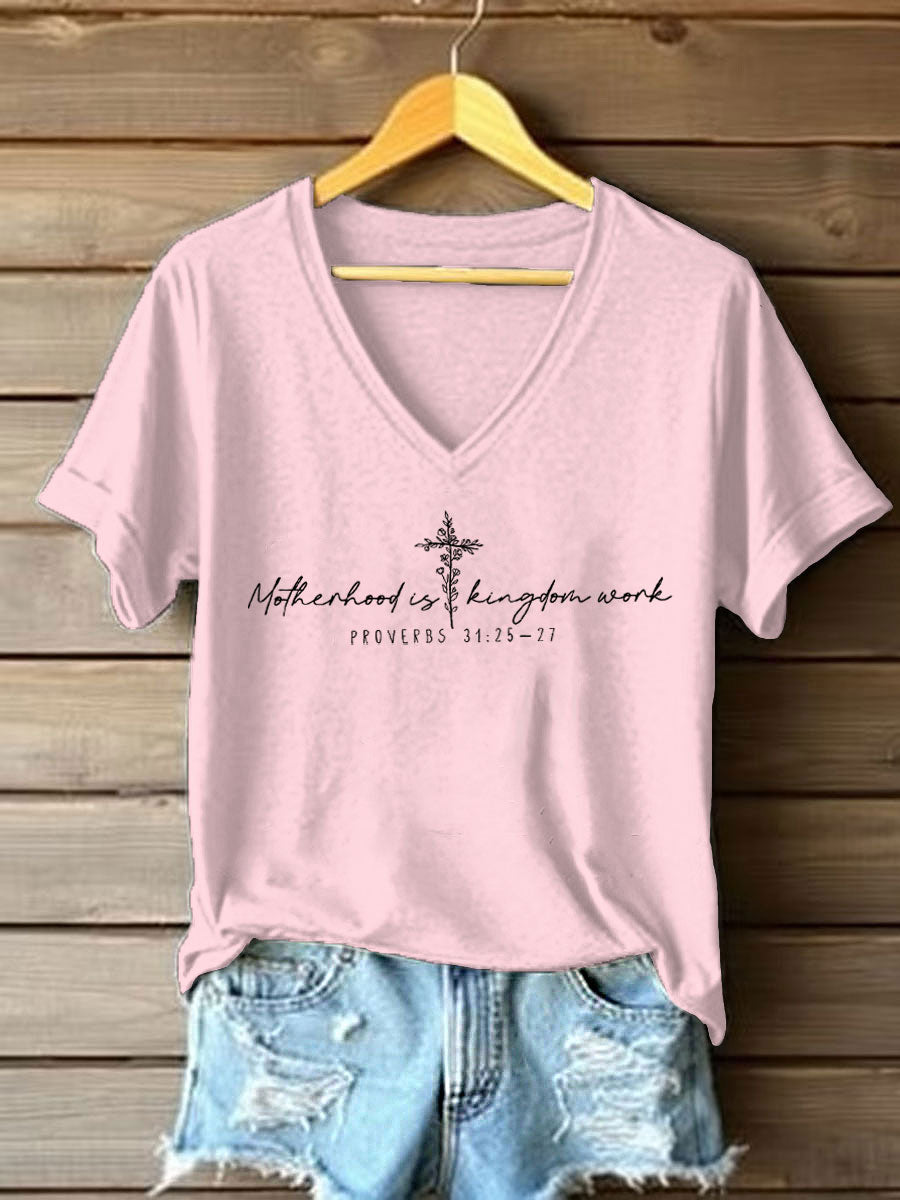 Damen-T-Shirt mit dem Aufdruck „Muttersein ist Königreichsarbeit“ im Casual-Stil