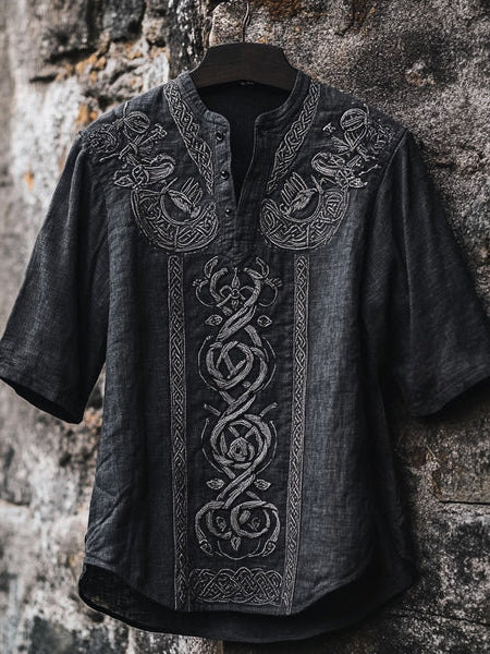 Herren-Viking-Shirt mit V-Ausschnitt und Print