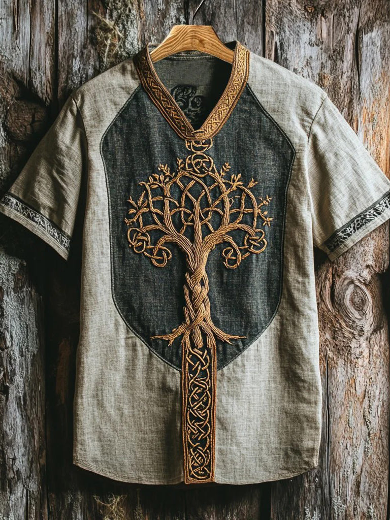 Herren-Viking-Shirt mit V-Ausschnitt und Print