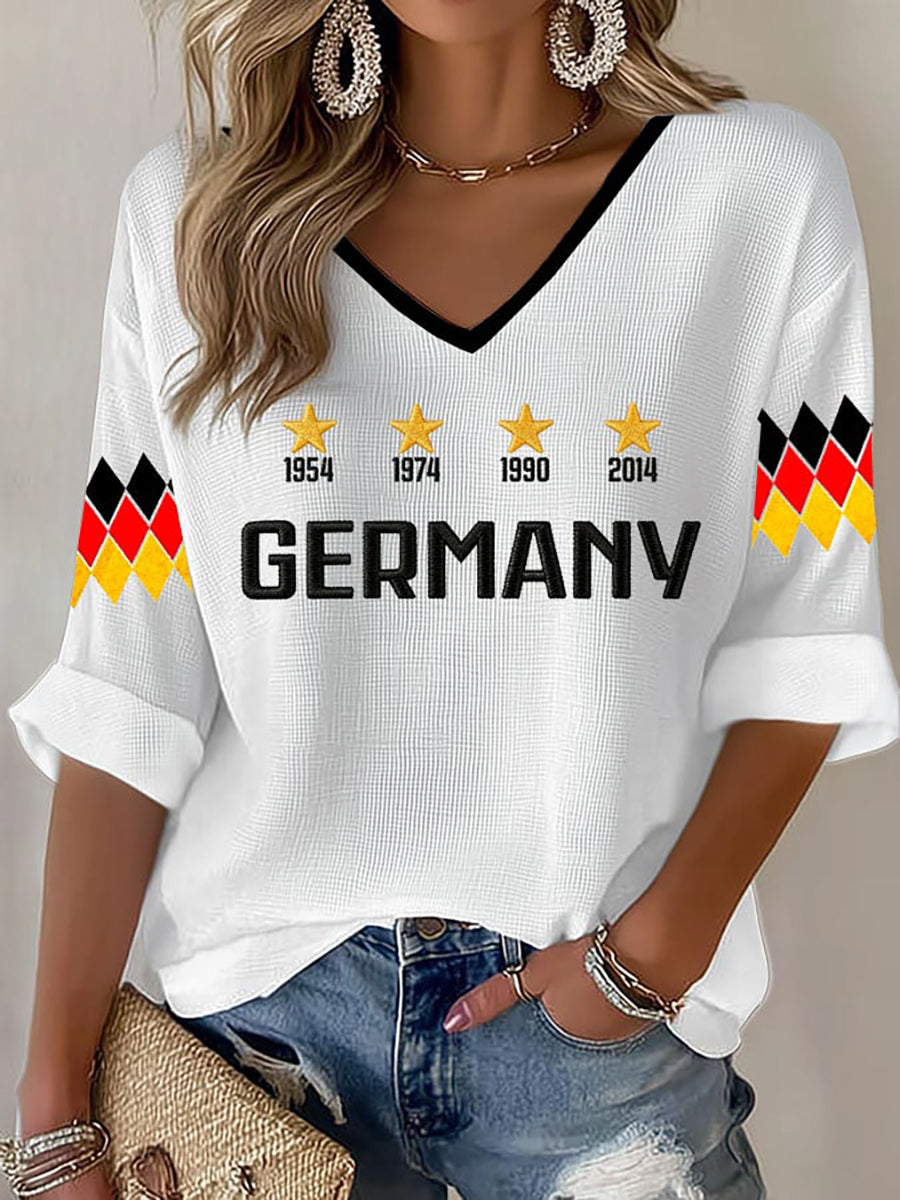 Frauen Deutschland Fußball Fan Print Waffel T-Shirt