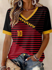 Women's Germany Football Printed V-neck T-shirt