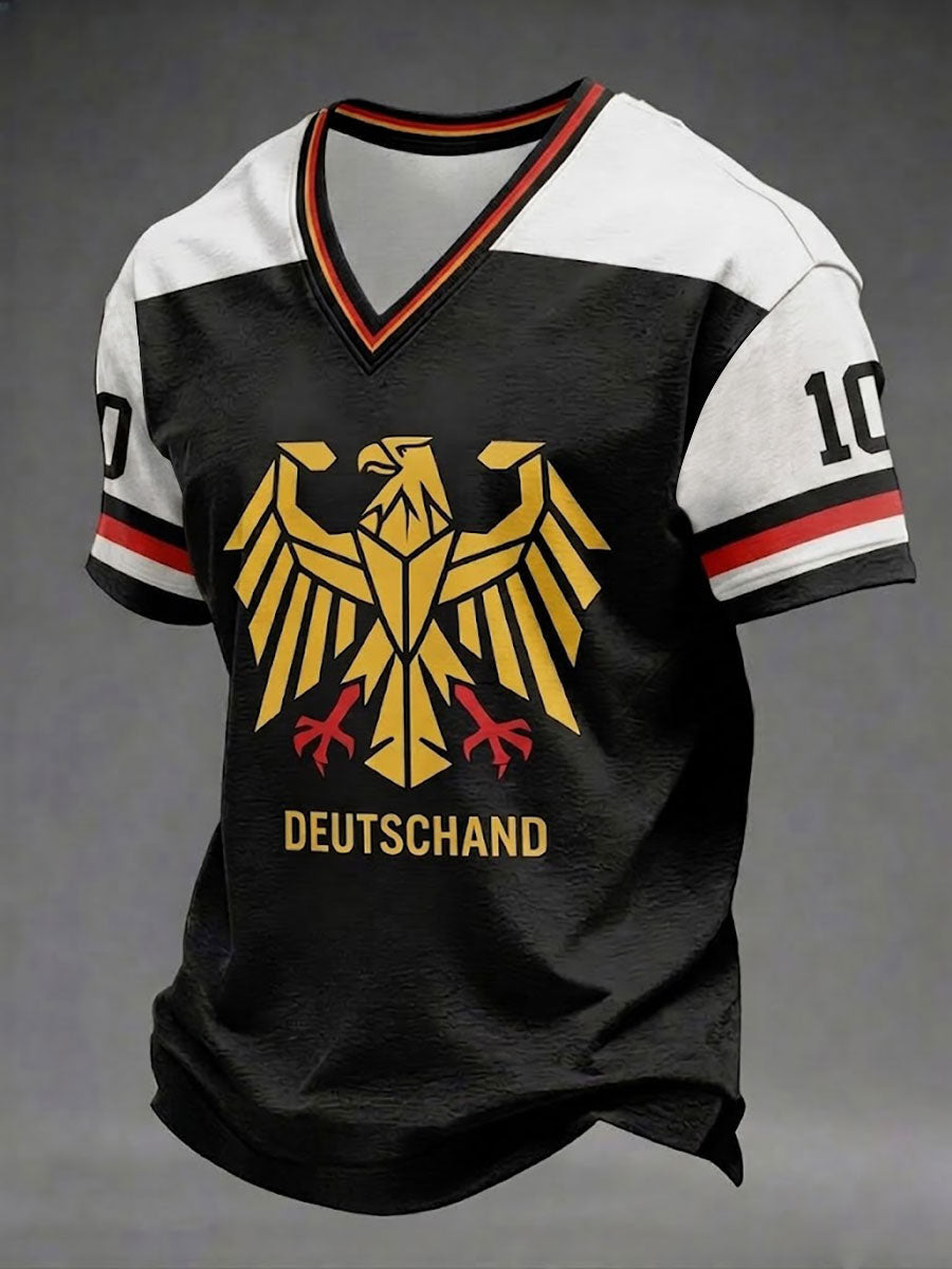 Men's Germany Football Printed V-neck T-shirt